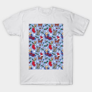 Christmas Chis! Christmas chihuahuas print in blue T-Shirt